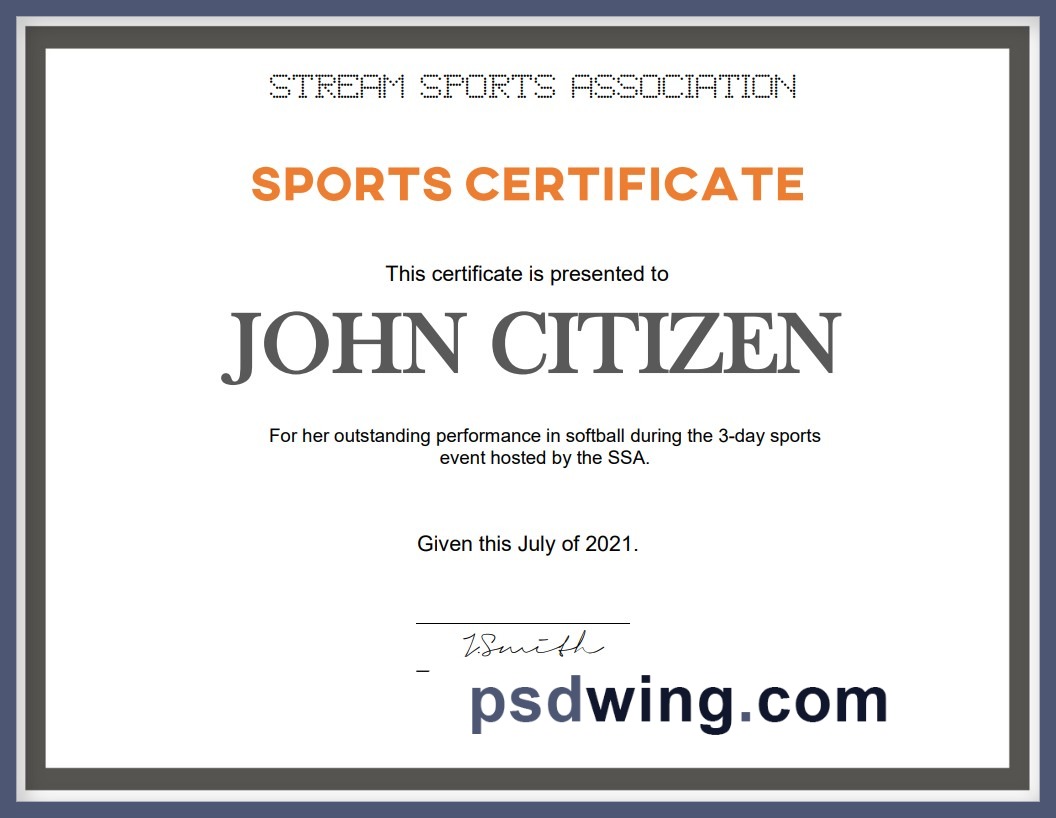 USA Sports Certificate